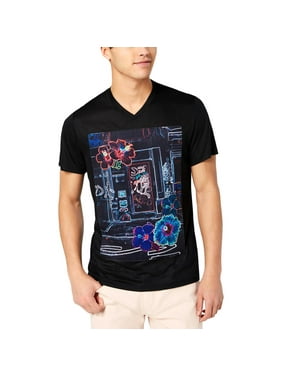 Large White I-N-C Mens Geometric Map Graphic T-Shirt